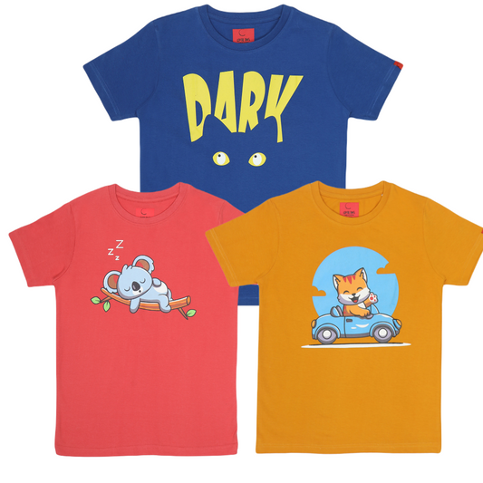 Round Neck Printed Super Combed Cotton T-shirt, (Pack of 3)