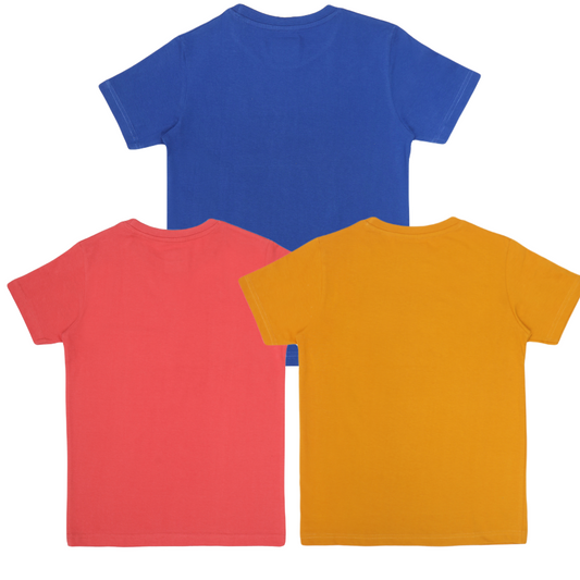 Round Neck Printed Super Combed Cotton T-shirt, (Pack of 3)