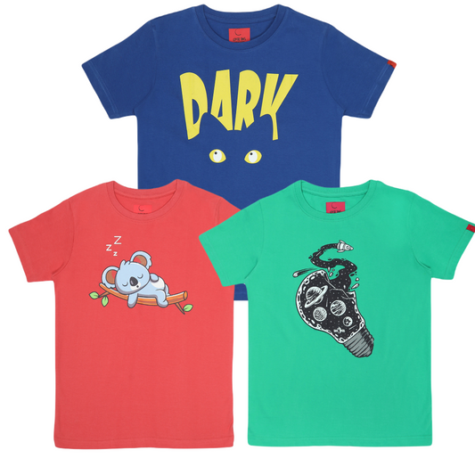 Round Neck Printed Super Combed Cotton T-shirt, (Pack of 3)