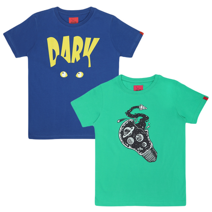 Round Neck Printed Super Combed Cotton T-shirt, (Pack of 2)