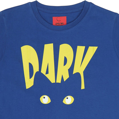 Round Neck Printed Super Combed Cotton T-shirt, Color- Blue