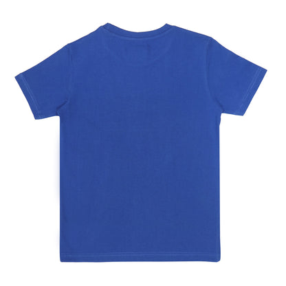 Round Neck Printed Super Combed Cotton T-shirt, Color- Blue