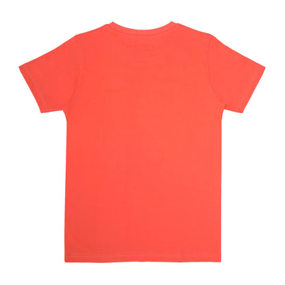 Round Neck Printed Super Combed Cotton T-shirt, Color- Orange