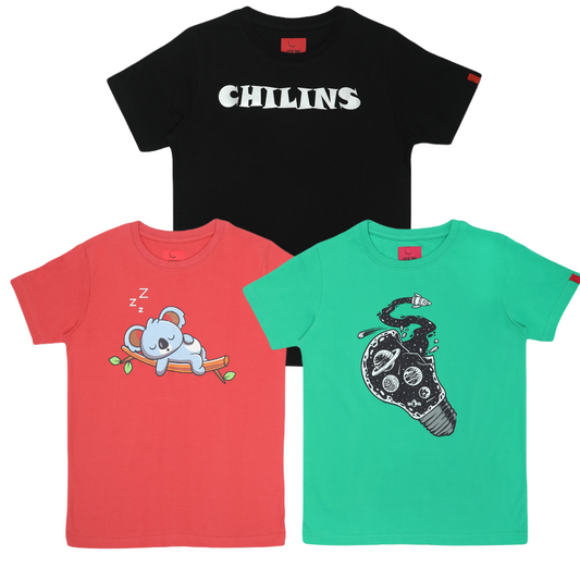 Round Neck Printed Super Combed Cotton T-shirt, (Pack of 3)