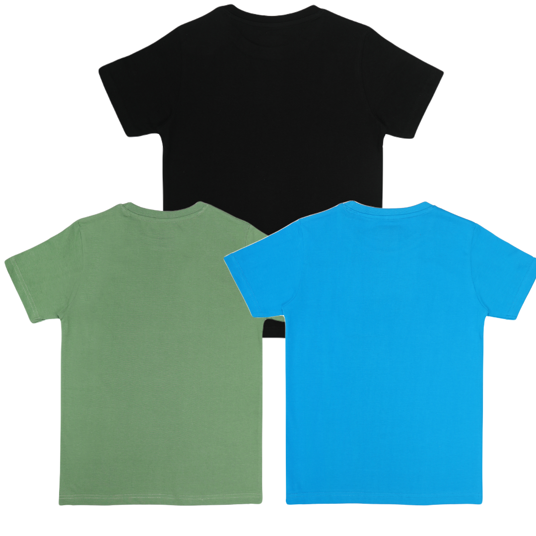Round Neck Printed Super Combed Cotton T-shirt, (Pack of 3)