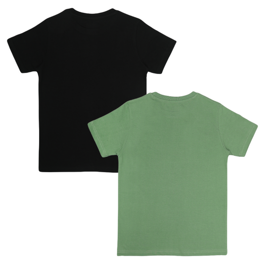 Round Neck Printed Cotton Tshirt, Color- Black, Olive_(Pack of 2)