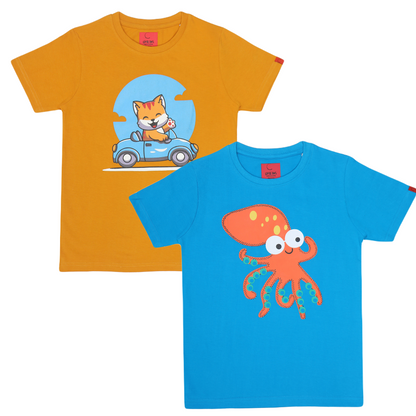 Round Neck Printed Super Combed Cotton T-shirt, (Pack of 2)