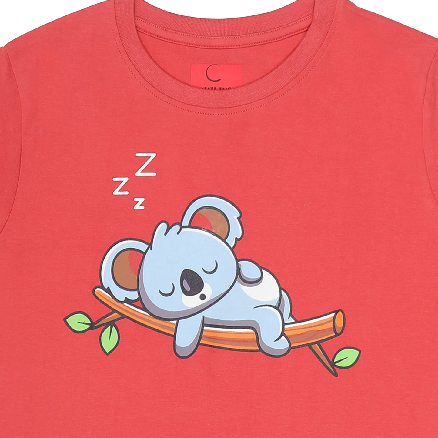 Round Neck Printed Cotton Tshirt, Color- Peach