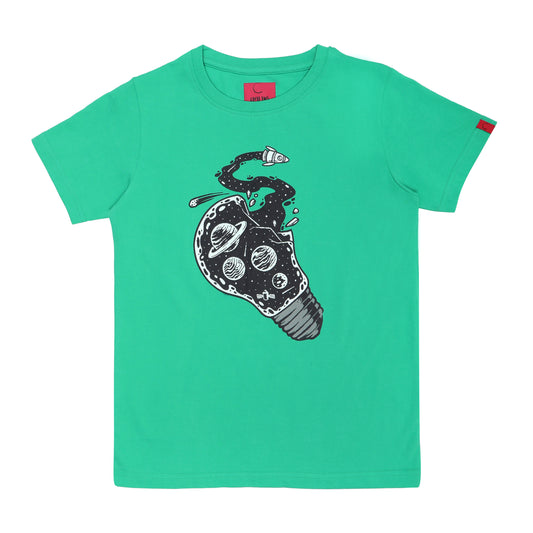 Round Neck Printed Cotton Tshirt, Color- Green