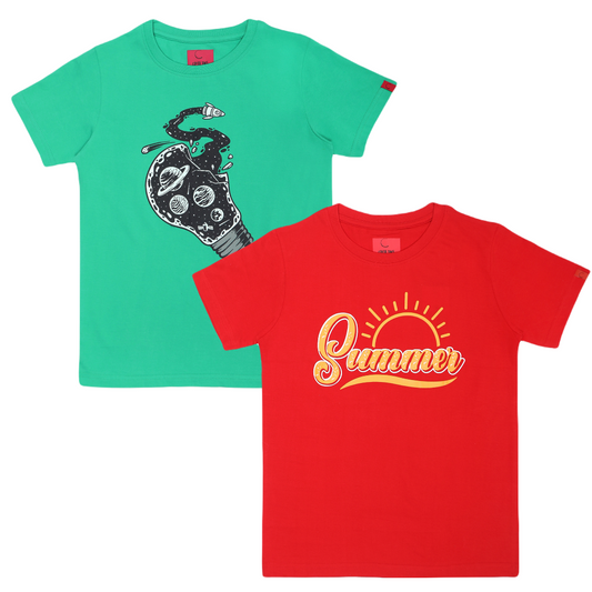Round Neck Printed Super Combed Cotton T-shirt, (Pack of 2)