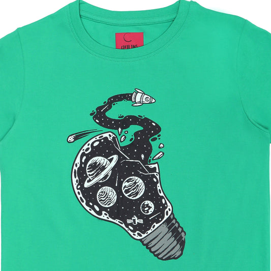 Round Neck Printed Cotton Tshirt, Color- Green