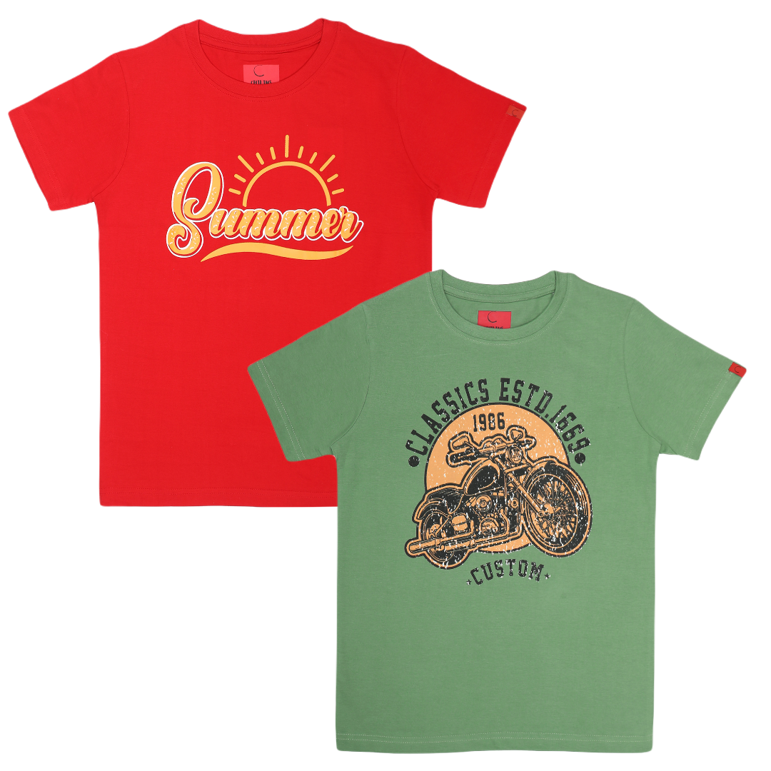 Round Neck Printed Super Combed Cotton T-shirt, (Pack of 2)
