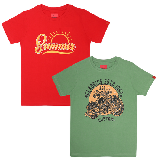 Round Neck Printed Super Combed Cotton T-shirt, (Pack of 2)