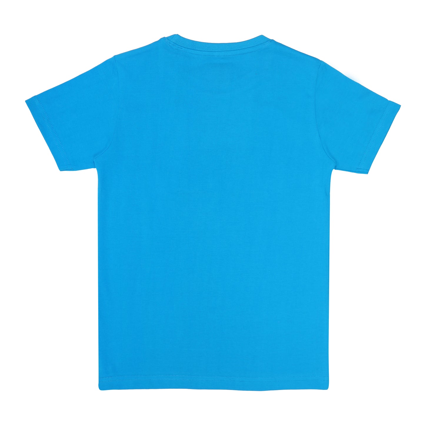 Round Neck Printed Cotton Tshirt, Color- Aqua Blue