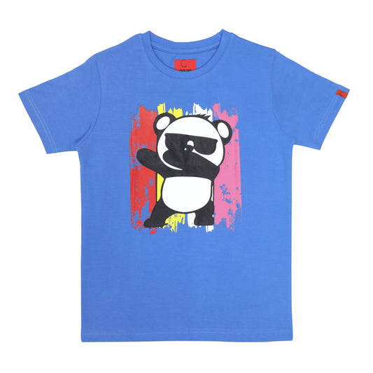 Round Neck Printed Cotton Tshirt, Color- Light Blue
