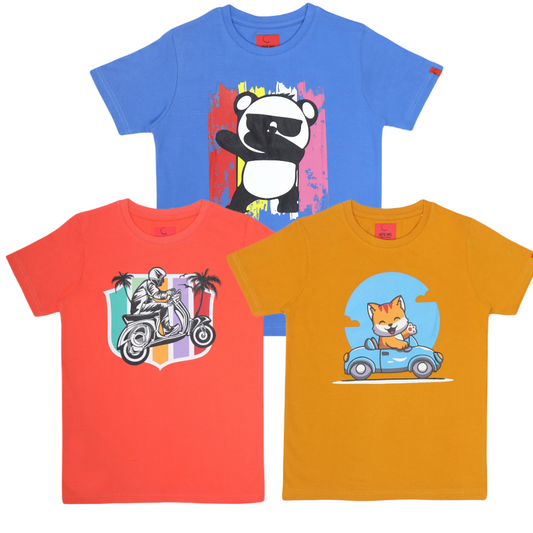 Round Neck Printed Super Combed Cotton T-shirt, (Pack of 3)