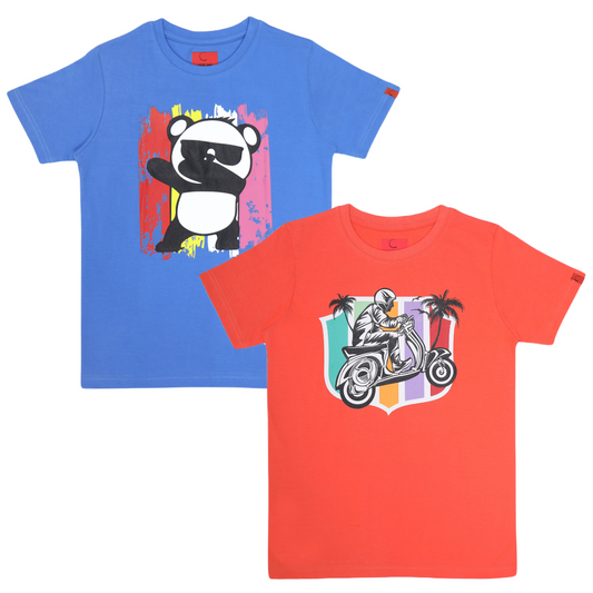 Round Neck Printed Super Combed Cotton T-shirt, (Pack of 2)