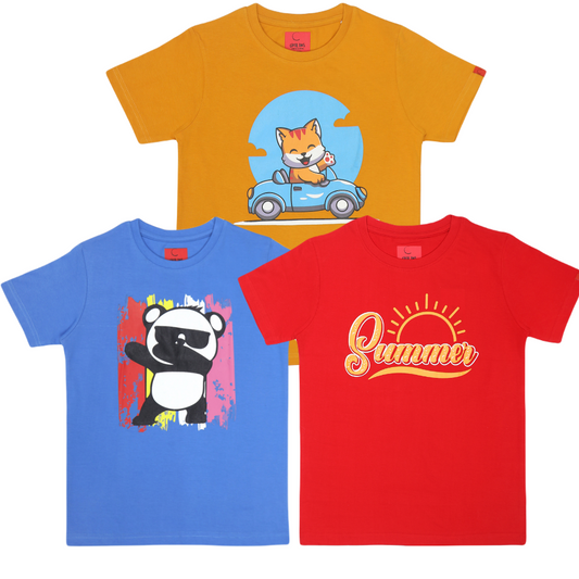 Round Neck Printed Super Combed Cotton T-shirt, (Pack of 3)