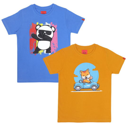 Round Neck Printed Super Combed Cotton T-shirt, (Pack of 2)