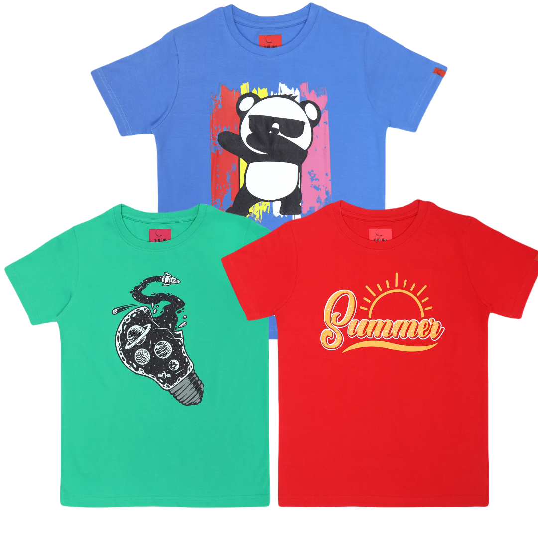 Round Neck Printed Super Combed Cotton T-shirt, (Pack of 3)