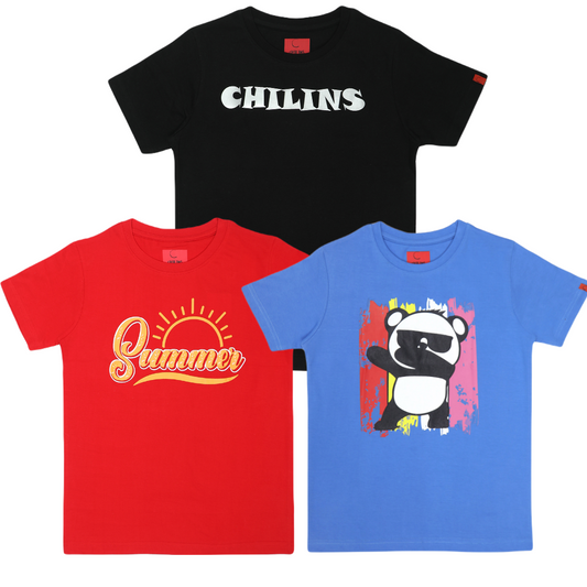Round Neck Printed Super Combed Cotton T-shirt, (Pack of 3)