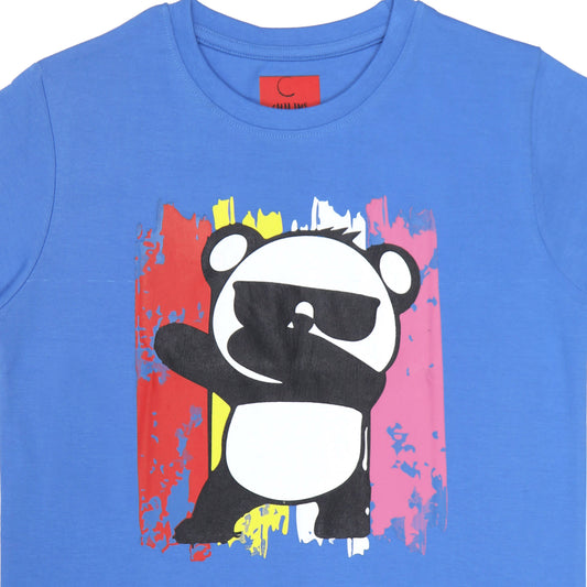 Round Neck Printed Cotton Tshirt, Color- Light Blue
