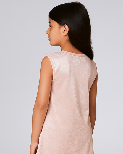 Girls Ice Orange Minimal Sleeveless Dress | Everyday Casual to Party Wear