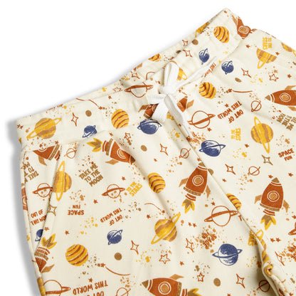 CHILINS Kids Pure Cotton Printed T-Shirt & Shorts Set | Space Theme Co-Ord Set