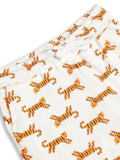 CHILINS Kids Pure Cotton Printed T-Shirt & Pyjama Set | Tiger Print Nightwear Set