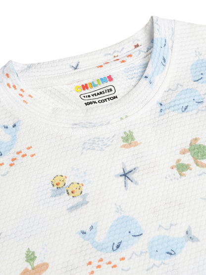 CHILINS Kids Pure Cotton Printed T-Shirt & Shorts Set | Ocean Life Print Co-Ord Set