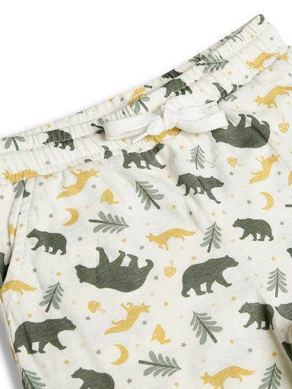 CHILINS Kids Pure Cotton Printed T-Shirt & Pyjama Set | Forest Animal Print Nightwear