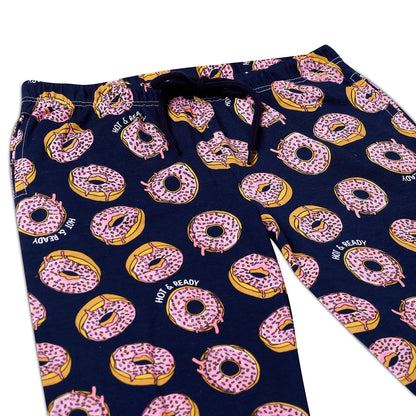 Sleepwear Set | Tshirt Pyjama Pant Set | Nightsuit Set | Girls Cotton Fabric Blue Donut