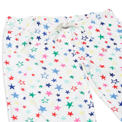 Sleepwear Set | Tshirt Pyjama Pant Set | Nightsuit Set | Girls Cotton Fabric White Star