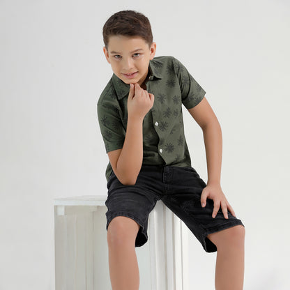 Boys Printed Regular Fit Casual Cotton Shirt
