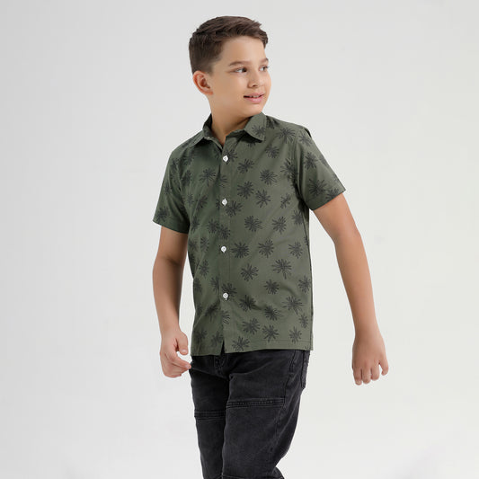 Boys Printed Regular Fit Casual Cotton Shirt