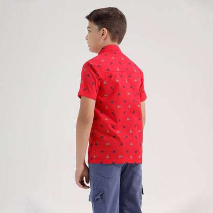 Boys Printed Regular Fit Casual Cotton Shirt