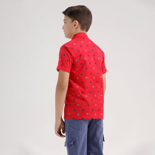 Boys Printed Regular Fit Casual Cotton Shirt
