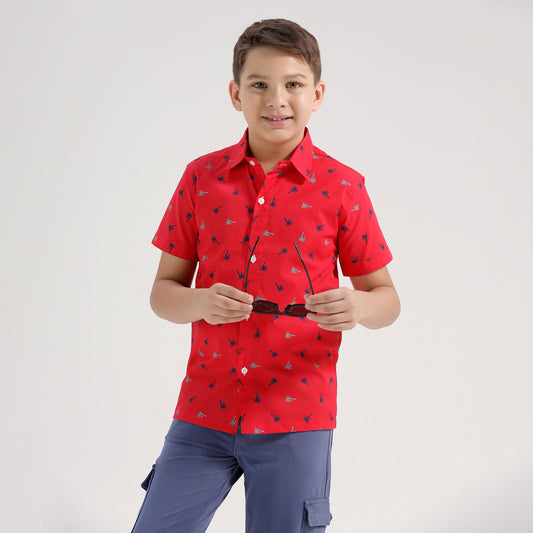 Boys Printed Regular Fit Casual Cotton Shirt