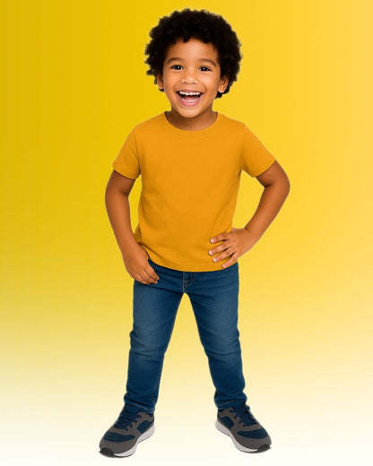 Buy Round Neck Plain Cotton T-shirt for kids Boys Girls Golden