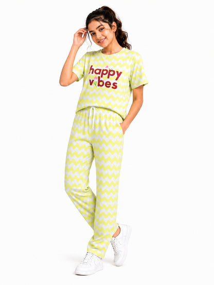 CHILINS Girls Light Green & Grey Printed T-Shirt & Jogger Set – Casual Lounge Wear