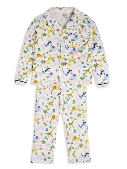 CHILINS Boys Jungle Safari Print Night Suit Set | 100% Pure Cotton Full Sleeve Shirt & Pyjama