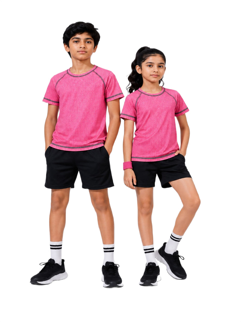 CHILINS Unisex Kids Pink Short Sleeve Sports T-Shirt