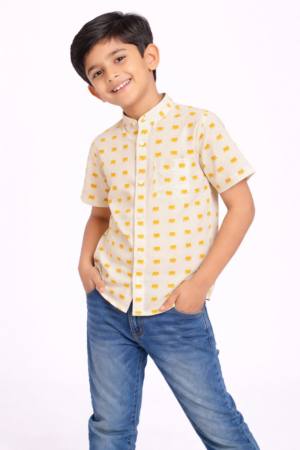 CHILINS Boys Cotton Printed Shirt with Mandarin Collar – Casual Wear