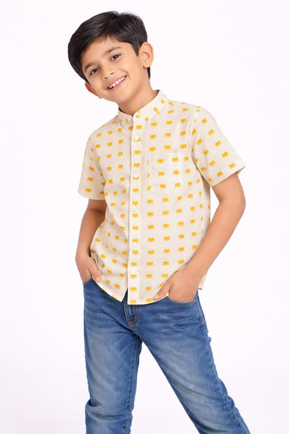 CHILINS Boys Cotton Printed Shirt with Mandarin Collar – Casual Wear