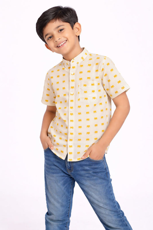 CHILINS Boys Cotton Printed Shirt with Mandarin Collar – Casual Wear