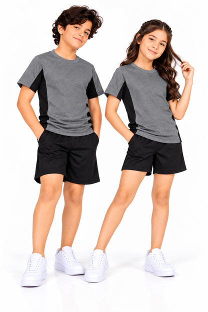 CHILINS Unisex Kids Grey & Black Short Sleeve Sports T-Shirt for Boys & Girls