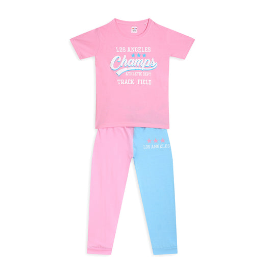 Girls Cotton Tshirt Pajama Set Knit Half Sleeves
