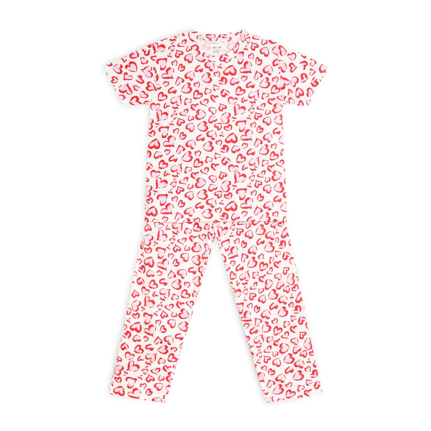 Sleepwear Set | Tshirt Pyjama Pant Set | Nightsuit Set | Boys & Girls Cotton Fabric Red Heart