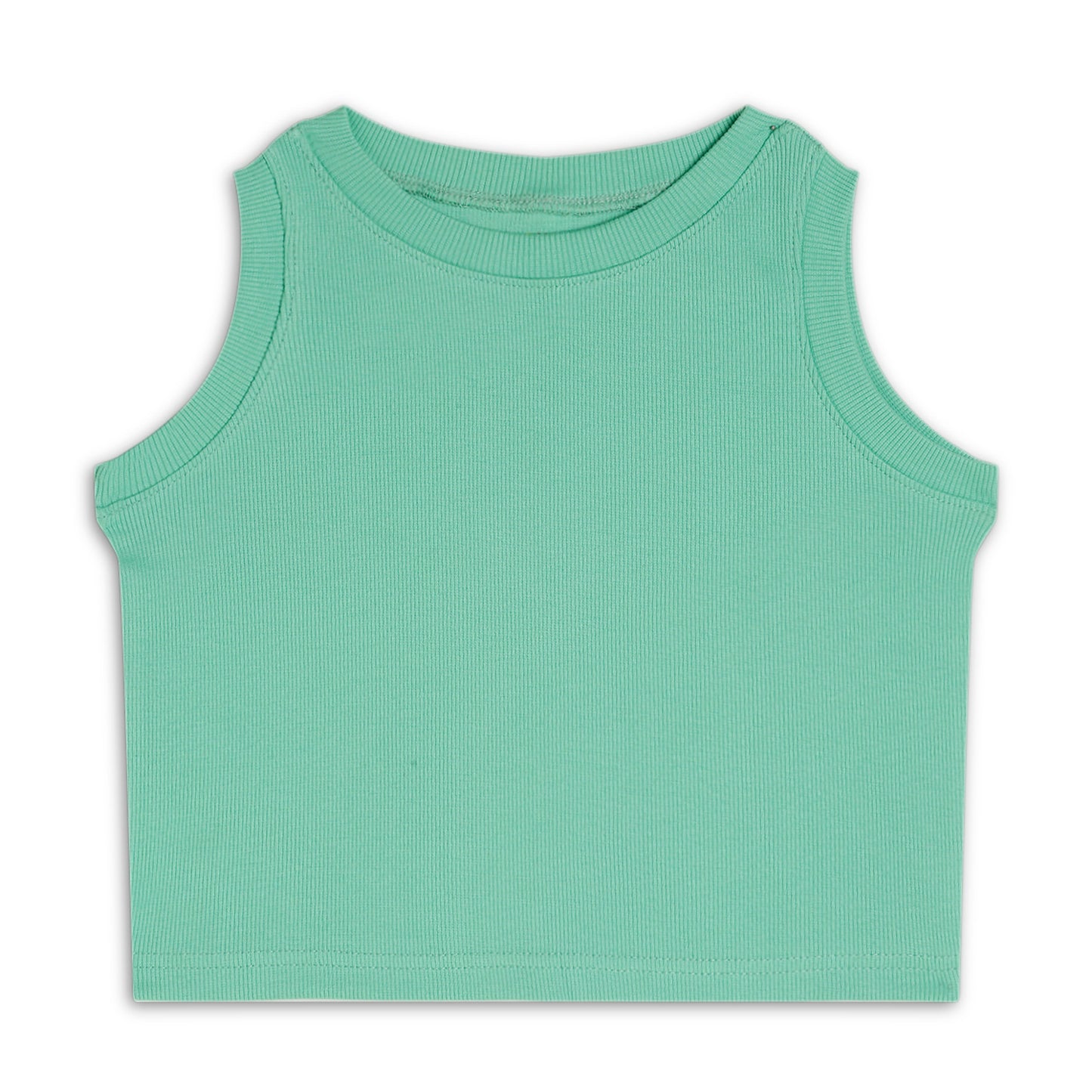 Girl's Solid Crew Neck Ribbed/Knitted Sleeveless Stretchable Slim Fit Crop Tank Top