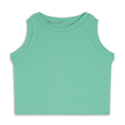Girl's Solid Crew Neck Ribbed/Knitted Sleeveless Stretchable Slim Fit Crop Tank Top